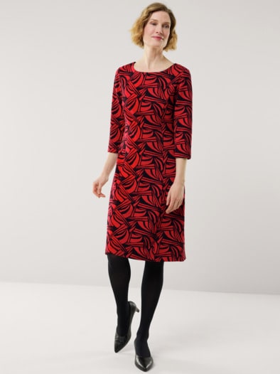 Softjersey-Jacquardkleid Rot/Schwarz