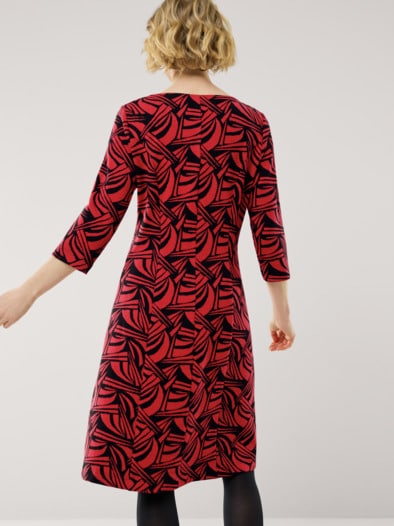 Softjersey-Jacquardkleid Rot/Schwarz