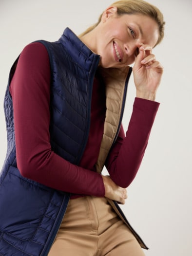 Wende-Steppweste Caramel/Marine