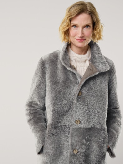 Premium Lammfell Wendemantel Taupe