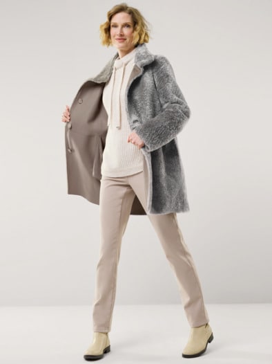 Premium Lammfell Wendemantel Taupe