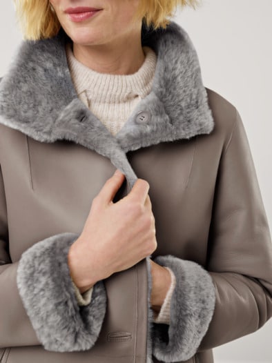 Premium Lammfell Wendemantel Taupe