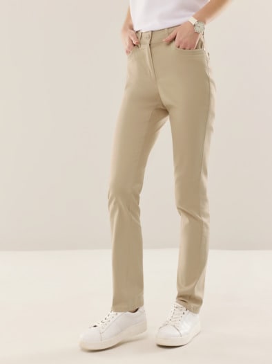 Extraglatt Baumwollhose Safaribeige