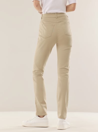 Extraglatt Baumwollhose Safaribeige