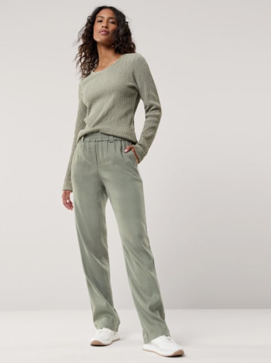 Softleinenmix-Hose Marlene Khaki