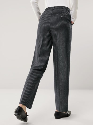 Premium Marlenehose Nadelstreifen Schwarz