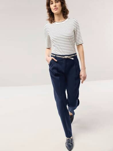 Bundfaltenhose aus Leinenmix Marine