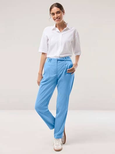 Bundfaltenhose aus Baumwollmix Jeansblau