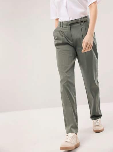 Bundfaltenhose aus Baumwollmix Khaki