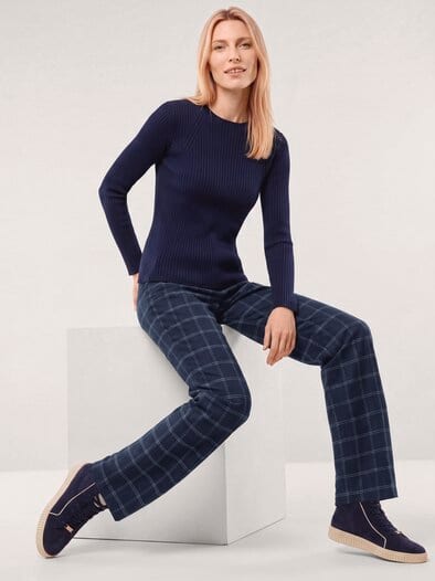 Marlene Hose aus Premium Flanell Karo Nachtblau