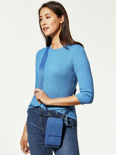 Leder-Handy-Portemonnaie Jeansblau