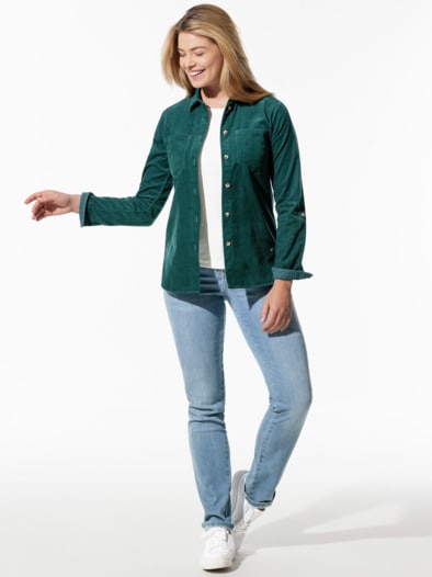Feincord-Bluse samtweich Smaragd