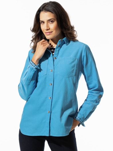 Feincord-Bluse samtweich Stahlblau
