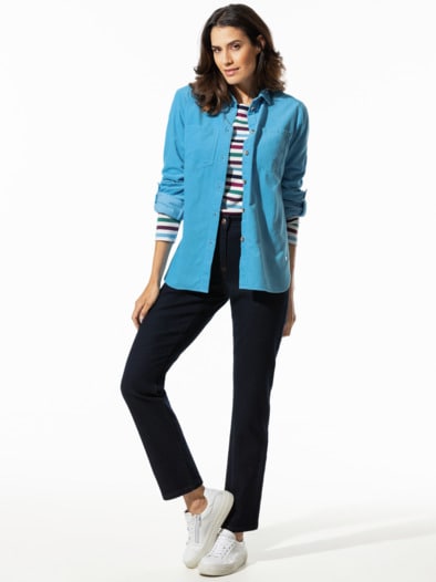 Feincord-Bluse samtweich Stahlblau