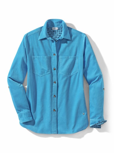 Feincord-Bluse samtweich Stahlblau