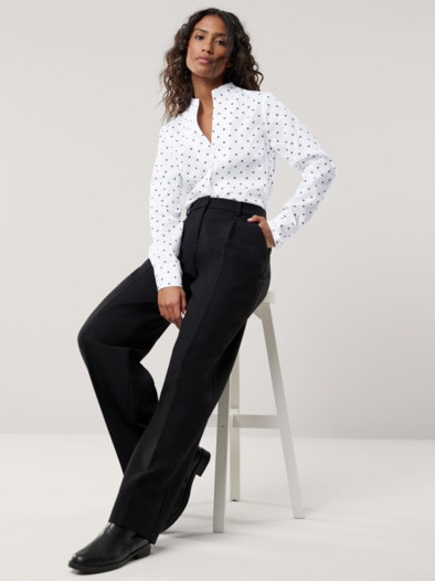 Extraglatt-Bluse Kelchkragen Minimal Weiß Marine