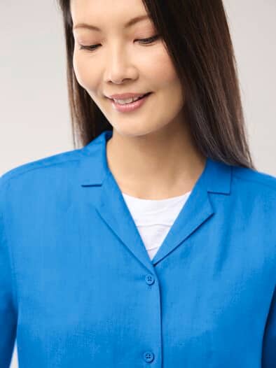 Reverskragen Bluse Leinenmix Königsblau