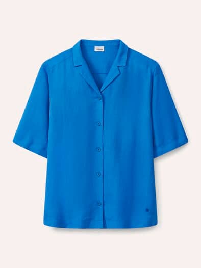 Reverskragen Bluse Leinenmix Königsblau