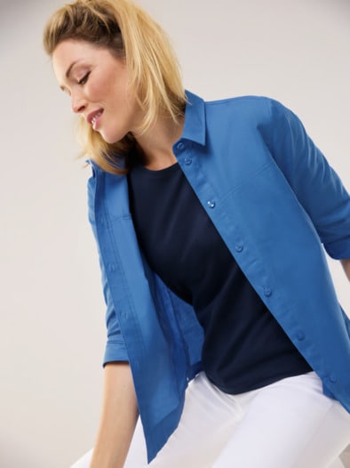 Boxy Bluse Klima Komfort Atlantikblau