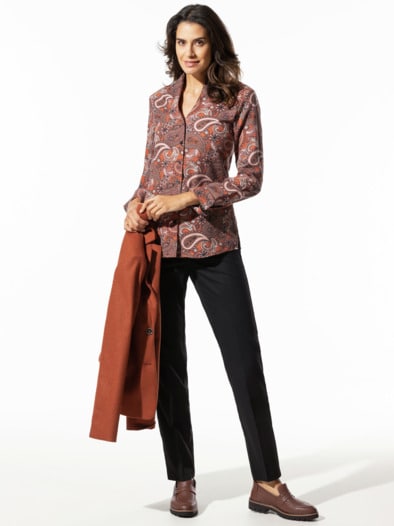 Aktiv-Flanellbluse Kelchkragen Paisley Terracotta