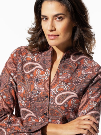 Aktiv-Flanellbluse Kelchkragen Paisley Terracotta