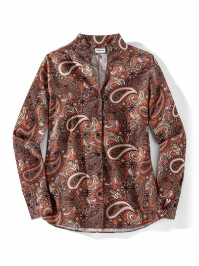 Aktiv-Flanellbluse Kelchkragen Paisley Terracotta