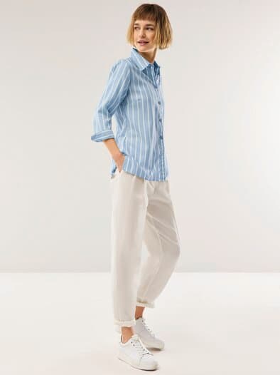 Klima-Bluse Edel-Leinen Streifen Blau