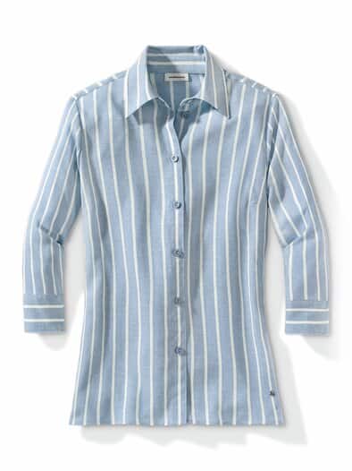 Klima-Bluse Edel-Leinen Streifen Blau