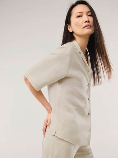 Reverskragen Bluse Leinenmix Natur