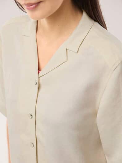 Reverskragen Bluse Leinenmix Natur