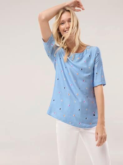 T-Shirt-Bluse Extra Leicht Streifen Blau