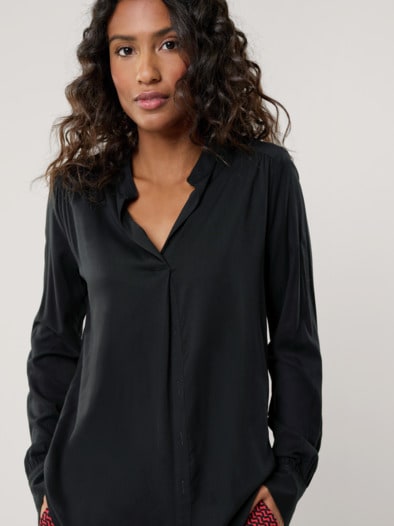 Easy Care Viskose Bluse Uni Schwarz