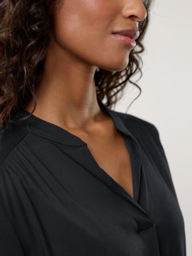 Easy Care Viskose Bluse Uni Schwarz