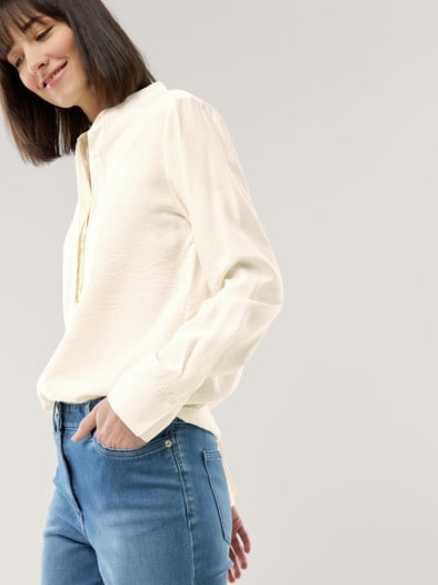 Easy Care Crincle Bluse Offwhite