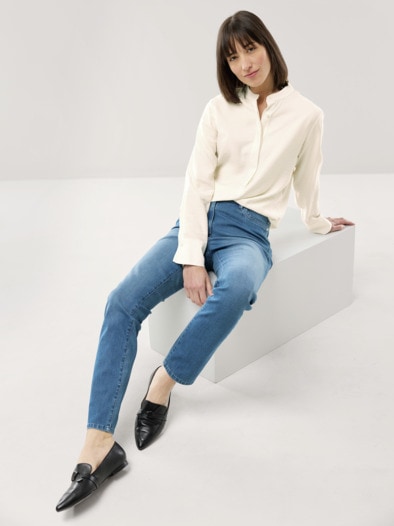Easy Care Crincle Bluse Offwhite