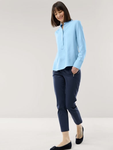 Easy Care Crincle Bluse Skyblue