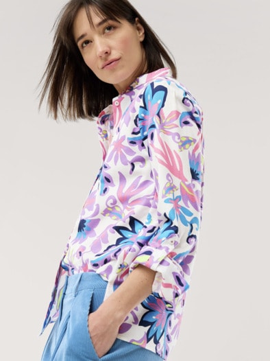 Stehkragenbluse Feel Good Blumendruck