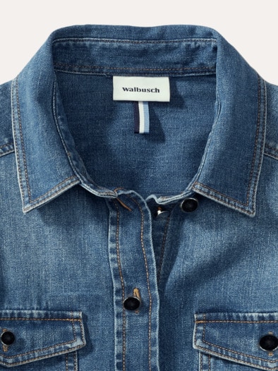 Power Stretch Jeansbluse Mid Blue