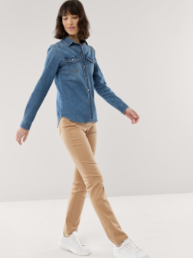 Power Stretch Jeansbluse Mid Blue