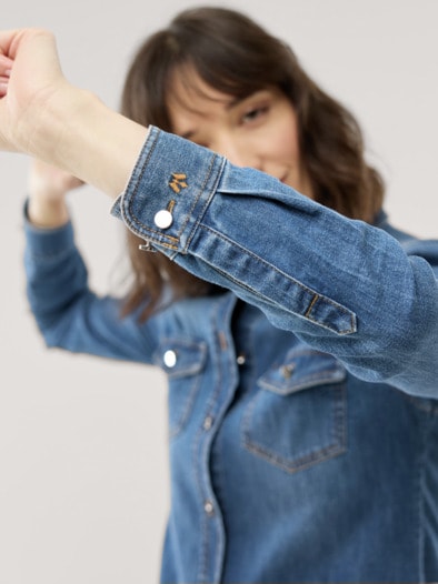 Power Stretch Jeansbluse Mid Blue