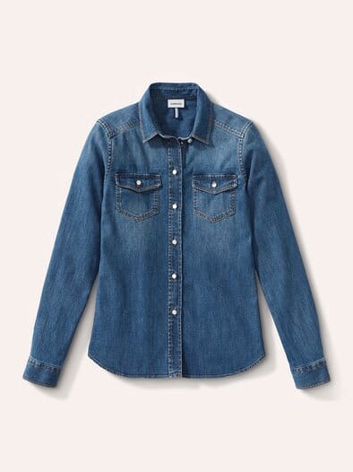 Power Stretch Jeansbluse Mid Blue