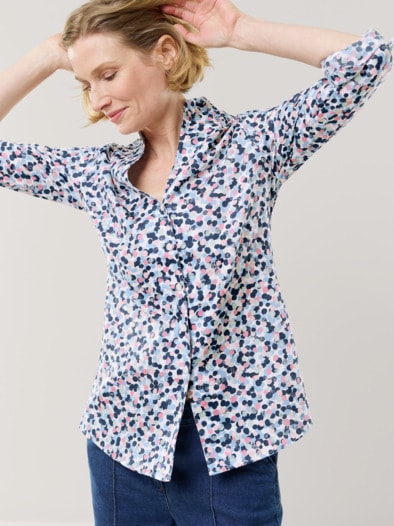 Extraglatt-Bluse Kelchkragen Tupfen Multicolor