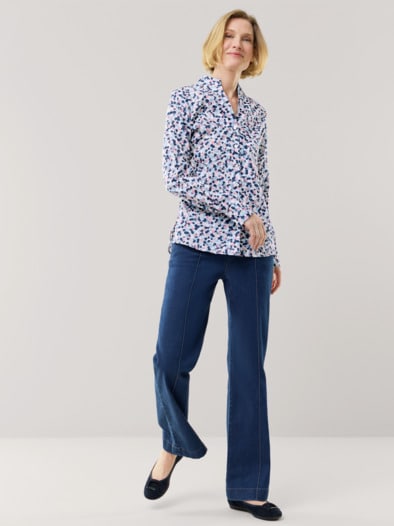 Extraglatt-Bluse Kelchkragen Tupfen Multicolor