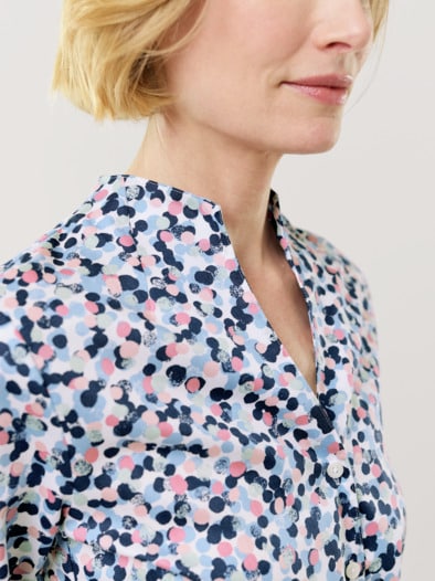 Extraglatt-Bluse Kelchkragen Tupfen Multicolor