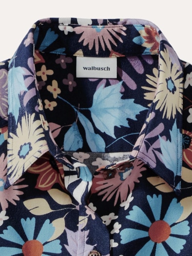 Aktiv Flanell Hemdbluse Blume Marine