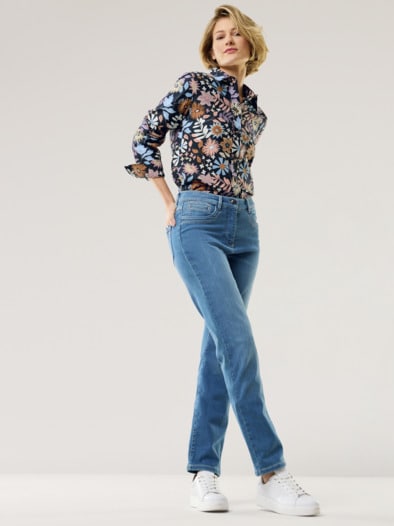 Aktiv Flanell Hemdbluse Blume Marine