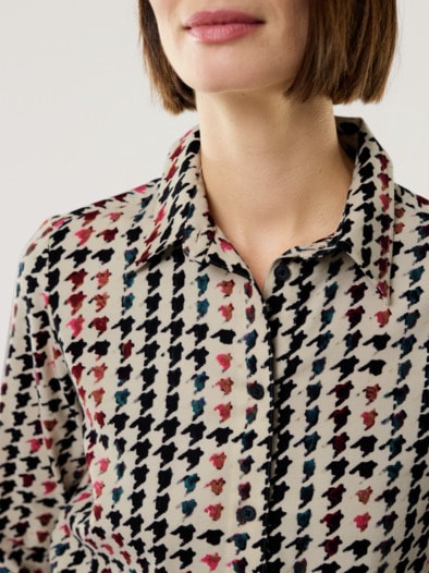 Soft-Flanell Polo-Bluse Aquarell Hahnentritt