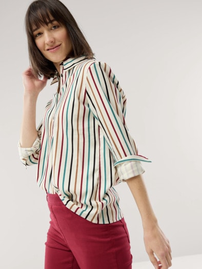 Soft-Flanell Polo-Bluse Multicolor Streifen