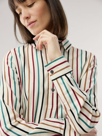 Soft-Flanell Polo-Bluse Multicolor Streifen