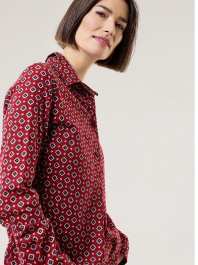 Soft-Flanell Polo-Bluse Krawattendessin